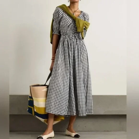 NWT Doen Ischia Classic Gingham Maxi Dress Sz L - Picture 2 of 8